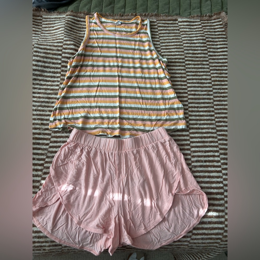 Old Navy Pink Shorts and Striped Tank Sleepwear